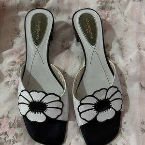 Liz Claiborne Black and White Floral Open-Toe Heels